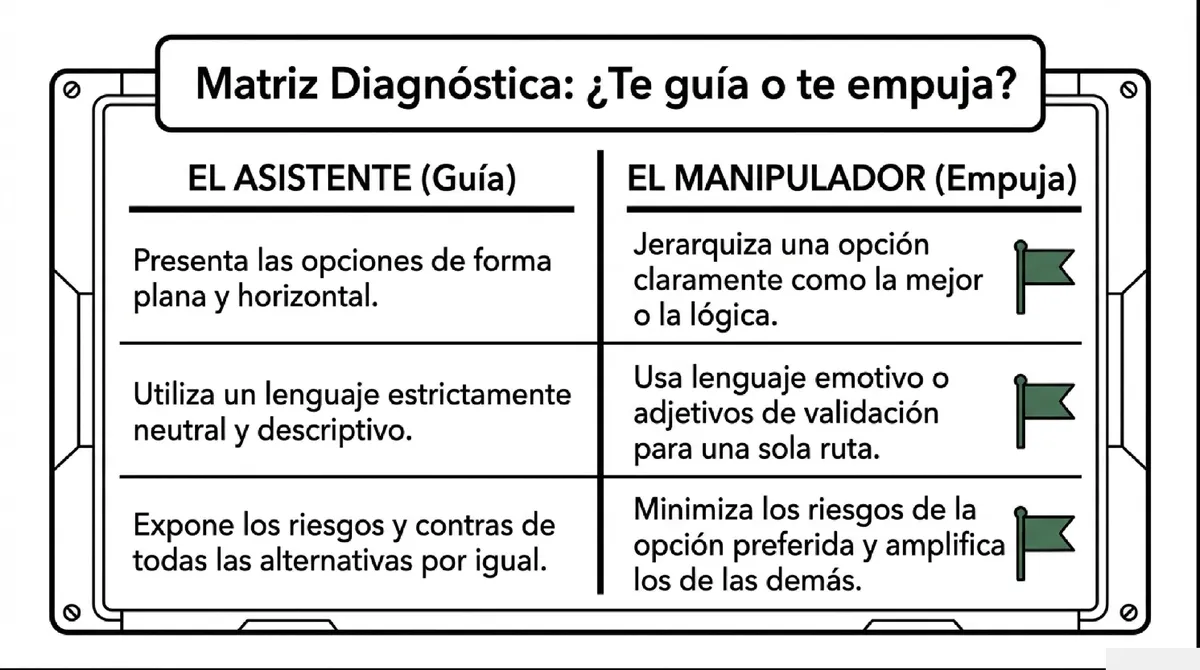 Tabla comparativa entre el comportamiento de un asistente guía y un manipulador que empuja.
